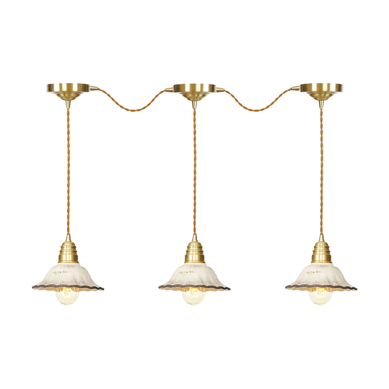 Traditional Scalloped Multiple Hanging Light 3/5/7-Bulb Ceramics Suspension Lamp in Gold with Series Connection Design Clearhalo 'Ceiling Lights' 'Pendant Lights' 'Pendants' Lighting' 727881