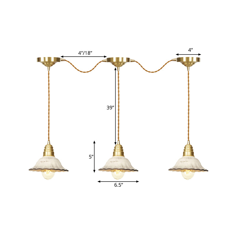 Traditional Scalloped Multiple Hanging Light 3/5/7-Bulb Ceramics Suspension Lamp in Gold with Series Connection Design Clearhalo 'Ceiling Lights' 'Pendant Lights' 'Pendants' Lighting' 727882