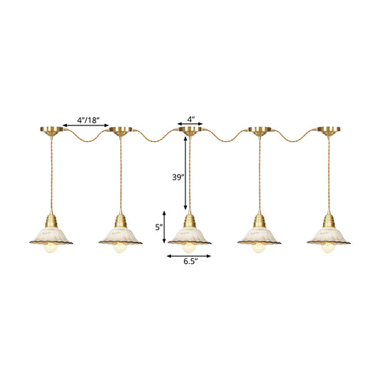 Traditional Scalloped Multiple Hanging Light 3/5/7-Bulb Ceramics Suspension Lamp in Gold with Series Connection Design Clearhalo 'Ceiling Lights' 'Pendant Lights' 'Pendants' Lighting' 727887