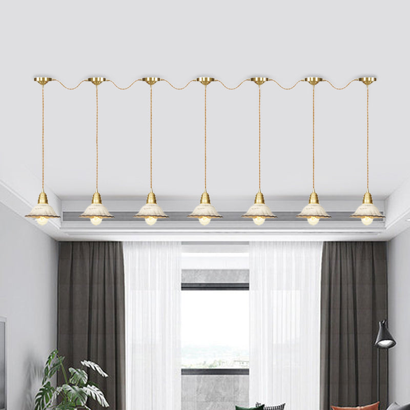 Traditional Scalloped Multiple Hanging Light 3/5/7-Bulb Ceramics Suspension Lamp in Gold with Series Connection Design Clearhalo 'Ceiling Lights' 'Pendant Lights' 'Pendants' Lighting' 727889