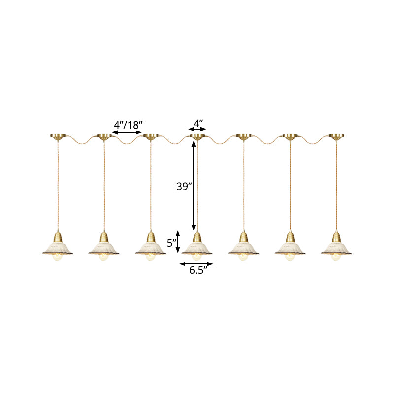 Traditional Scalloped Multiple Hanging Light 3/5/7-Bulb Ceramics Suspension Lamp in Gold with Series Connection Design Clearhalo 'Ceiling Lights' 'Pendant Lights' 'Pendants' Lighting' 727892