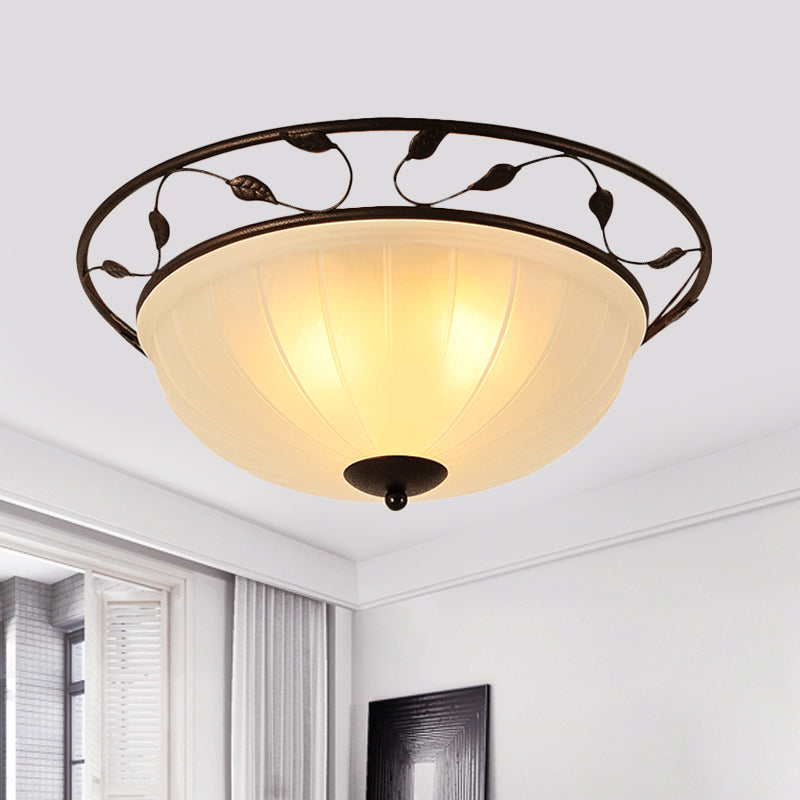 3 Lights Semi Flush Classic Living Room Metal Ceiling Lamp with Bowl White Glass Shade White Clearhalo 'Ceiling Lights' 'Close To Ceiling Lights' 'Close to ceiling' 'Flush mount' Lighting' 727898