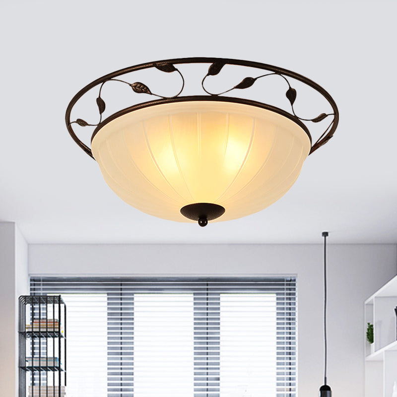 3 Lights Semi Flush Classic Living Room Metal Ceiling Lamp with Bowl White Glass Shade Clearhalo 'Ceiling Lights' 'Close To Ceiling Lights' 'Close to ceiling' 'Flush mount' Lighting' 727899