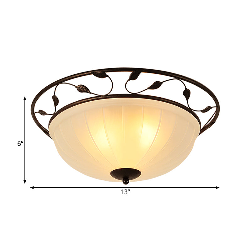 3 Lights Semi Flush Classic Living Room Metal Ceiling Lamp with Bowl White Glass Shade Clearhalo 'Ceiling Lights' 'Close To Ceiling Lights' 'Close to ceiling' 'Flush mount' Lighting' 727902