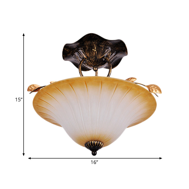 Beige Glass Bowl/Bell Semi Mount Lighting Country Style 3-Light Living Room Ceiling Light Fixture Clearhalo 'Ceiling Lights' 'Chandeliers' 'Close To Ceiling Lights' 'Close to ceiling' 'Glass shade' 'Glass' 'Pendant Lights' 'Semi-flushmount' Lighting' 727912