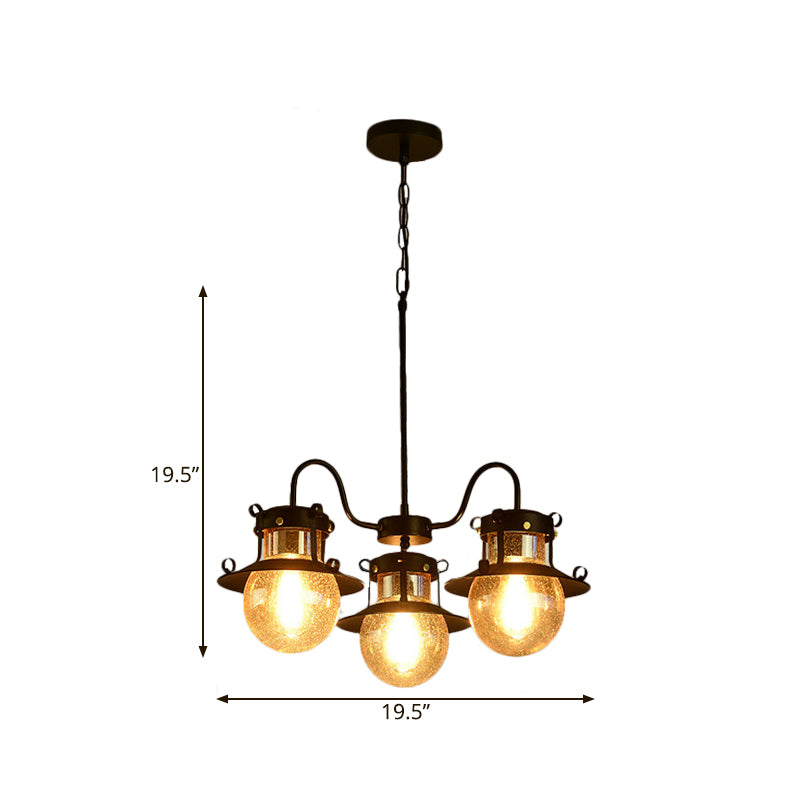 Black Wheel Chandelier Classic Metallic 3/6/8-Head Living Room Pendant Light Fixture with Globe Clear Glass Shade Clearhalo 'Ceiling Lights' 'Chandeliers' Lighting' options 727947