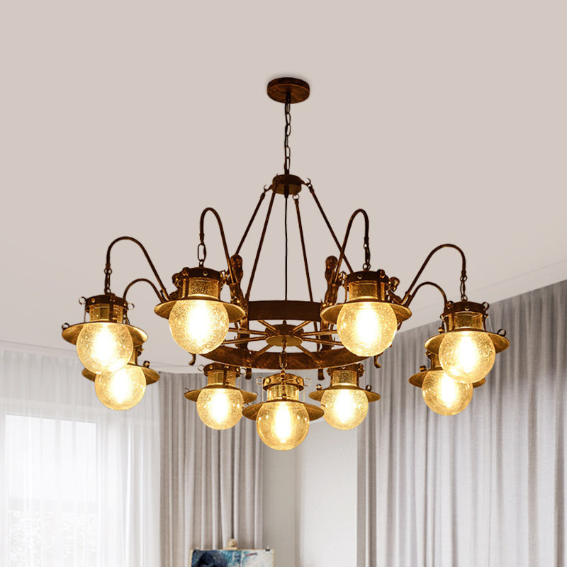 7/8 Bulbs Clear Glass Chandelier Light Country Rust Spherical Restaurant Pendant Lamp with Metal Mermaid Arm Clearhalo 'Ceiling Lights' 'Chandeliers' Lighting' options 727948