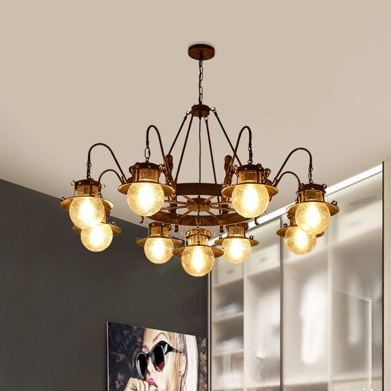 7/8 Bulbs Clear Glass Chandelier Light Country Rust Spherical Restaurant Pendant Lamp with Metal Mermaid Arm Clearhalo 'Ceiling Lights' 'Chandeliers' Lighting' options 727949