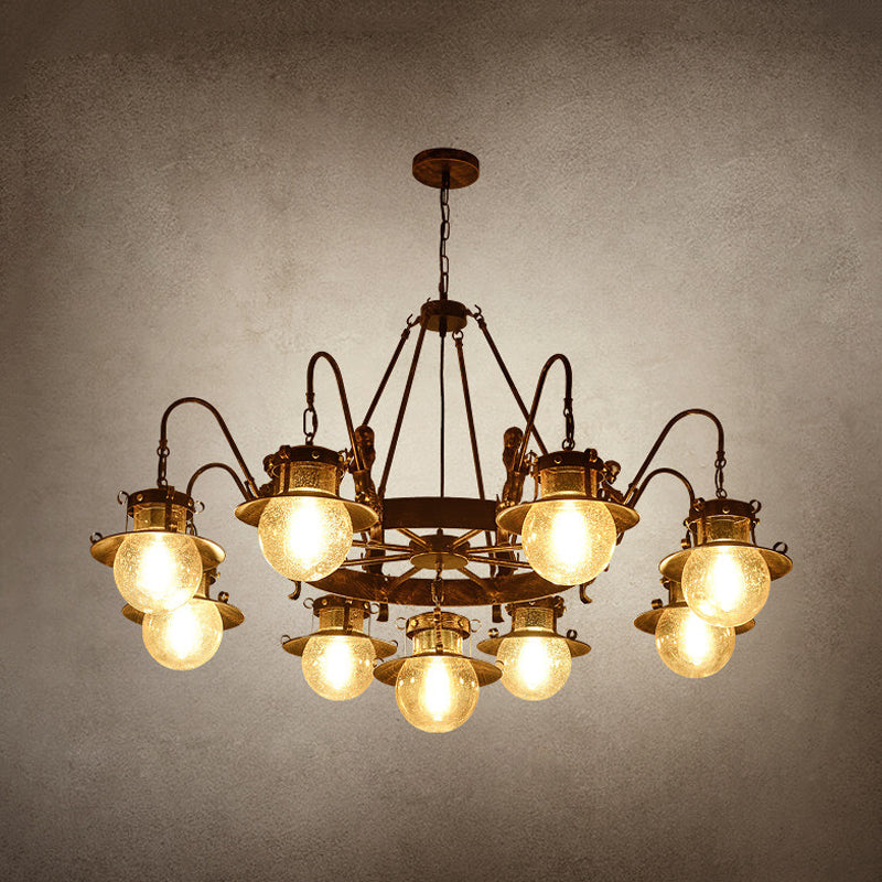 7/8 Bulbs Clear Glass Chandelier Light Country Rust Spherical Restaurant Pendant Lamp with Metal Mermaid Arm Clearhalo 'Ceiling Lights' 'Chandeliers' Lighting' options 727951