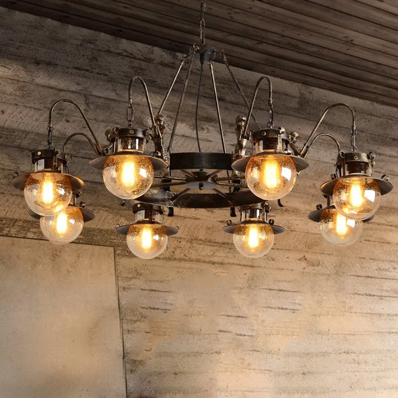 7/8 Bulbs Clear Glass Chandelier Light Country Rust Spherical Restaurant Pendant Lamp with Metal Mermaid Arm Clearhalo 'Ceiling Lights' 'Chandeliers' Lighting' options 727953