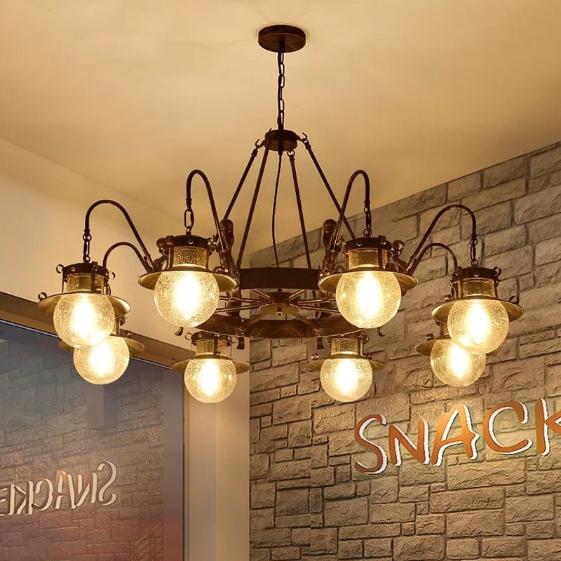 7/8 Bulbs Clear Glass Chandelier Light Country Rust Spherical Restaurant Pendant Lamp with Metal Mermaid Arm Clearhalo 'Ceiling Lights' 'Chandeliers' Lighting' options 727954