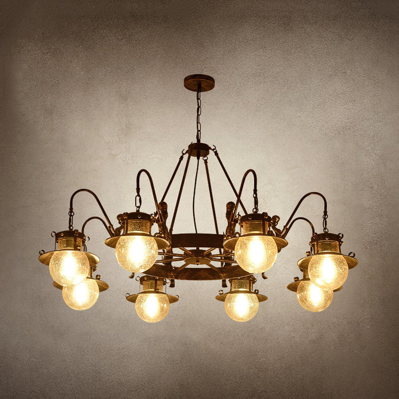 7/8 Bulbs Clear Glass Chandelier Light Country Rust Spherical Restaurant Pendant Lamp with Metal Mermaid Arm Clearhalo 'Ceiling Lights' 'Chandeliers' Lighting' options 727956