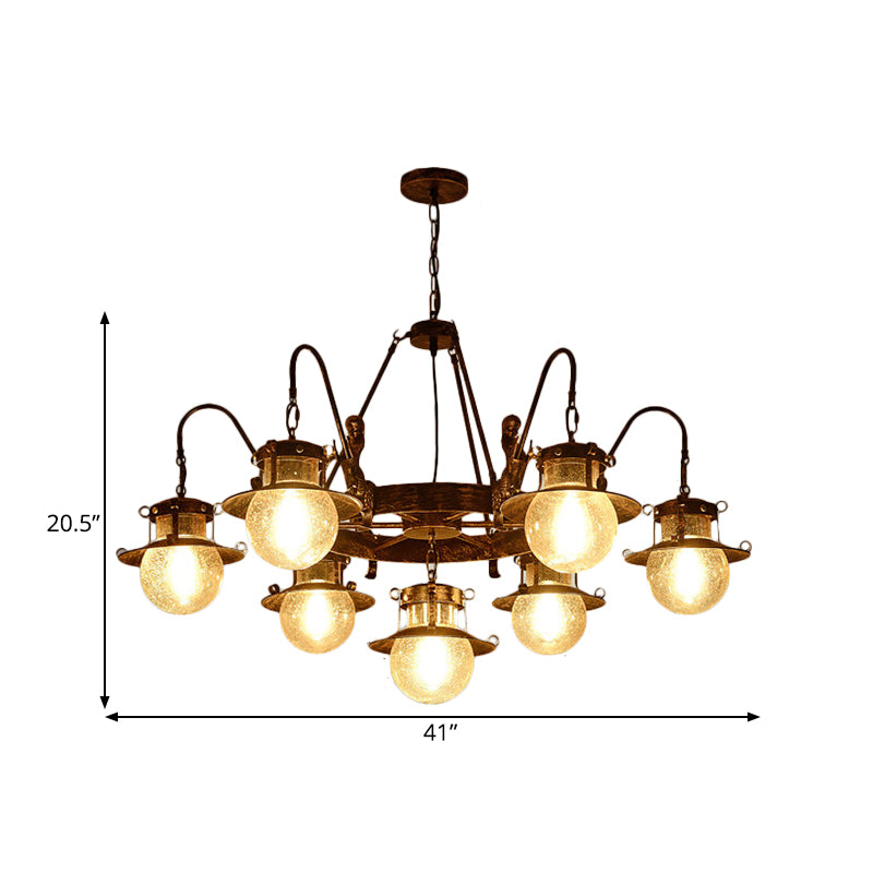 7/8 Bulbs Clear Glass Chandelier Light Country Rust Spherical Restaurant Pendant Lamp with Metal Mermaid Arm Clearhalo 'Ceiling Lights' 'Chandeliers' Lighting' options 727962