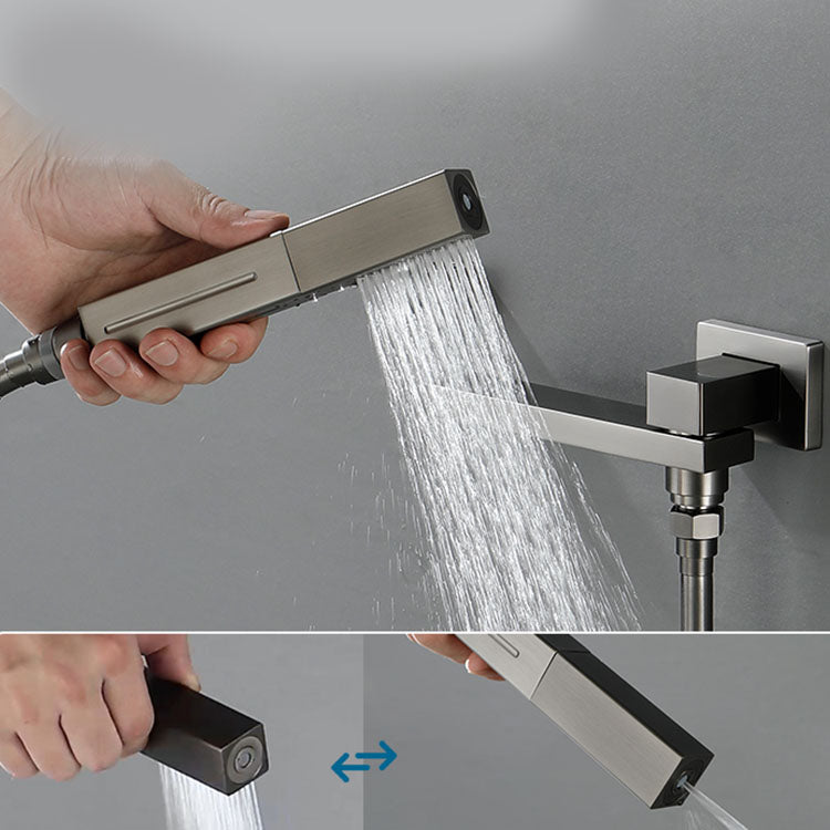 Wall Mounted Bathtub Faucet Handheld Shower Head Rod Handle Faucet Clearhalo 'Bathroom Remodel & Bathroom Fixtures' 'Bathtub Faucets' 'bathtub_faucets' 'Home Improvement' 'home_improvement' 'home_improvement_bathtub_faucets' 7279672