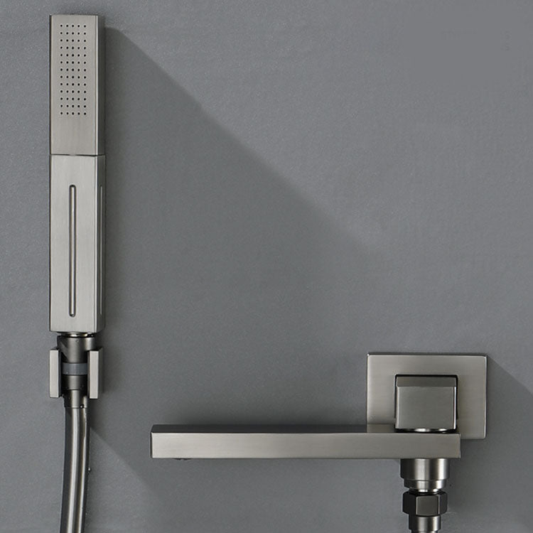 Wall Mounted Bathtub Faucet Handheld Shower Head Rod Handle Faucet Clearhalo 'Bathroom Remodel & Bathroom Fixtures' 'Bathtub Faucets' 'bathtub_faucets' 'Home Improvement' 'home_improvement' 'home_improvement_bathtub_faucets' 7279674