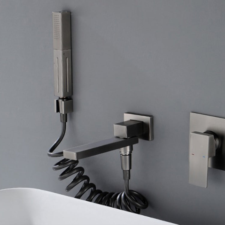 Wall Mounted Bathtub Faucet Handheld Shower Head Rod Handle Faucet Clearhalo 'Bathroom Remodel & Bathroom Fixtures' 'Bathtub Faucets' 'bathtub_faucets' 'Home Improvement' 'home_improvement' 'home_improvement_bathtub_faucets' 7279675