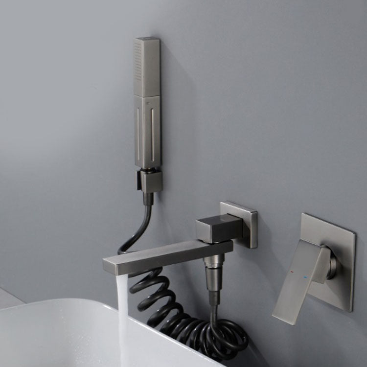 Wall Mounted Bathtub Faucet Handheld Shower Head Rod Handle Faucet Clearhalo 'Bathroom Remodel & Bathroom Fixtures' 'Bathtub Faucets' 'bathtub_faucets' 'Home Improvement' 'home_improvement' 'home_improvement_bathtub_faucets' 7279681