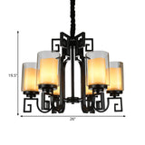 Rural Cylinder Chandelier Light Fixture 6 Lights Clear Glass Ceiling Pendant in Black with Twisted Arm Clearhalo 'Ceiling Lights' 'Chandeliers' Lighting' options 727983