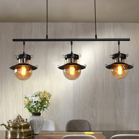 3 Lights Linear Hanging Island Light Traditional Black Metal Pendant Lamp with Flared Shade Black Clearhalo 'Ceiling Lights' 'Island Lights' Lighting' 727984