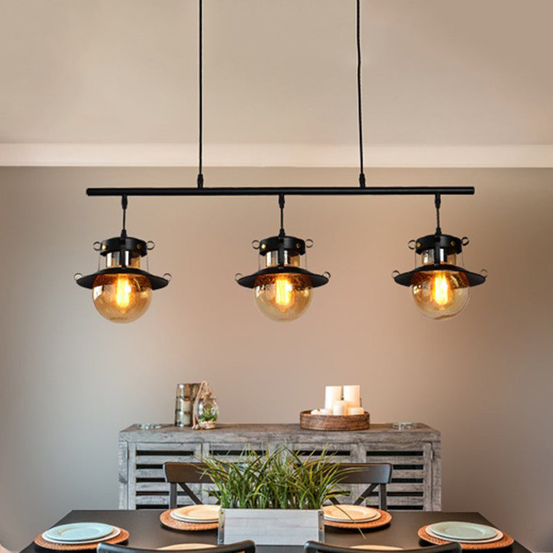 3 Lights Linear Hanging Island Light Traditional Black Metal Pendant Lamp with Flared Shade Clearhalo 'Ceiling Lights' 'Island Lights' Lighting' 727986