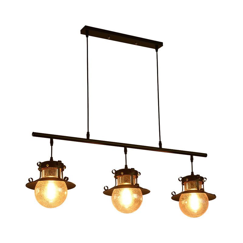 3 Lights Linear Hanging Island Light Traditional Black Metal Pendant Lamp with Flared Shade Clearhalo 'Ceiling Lights' 'Island Lights' Lighting' 727987