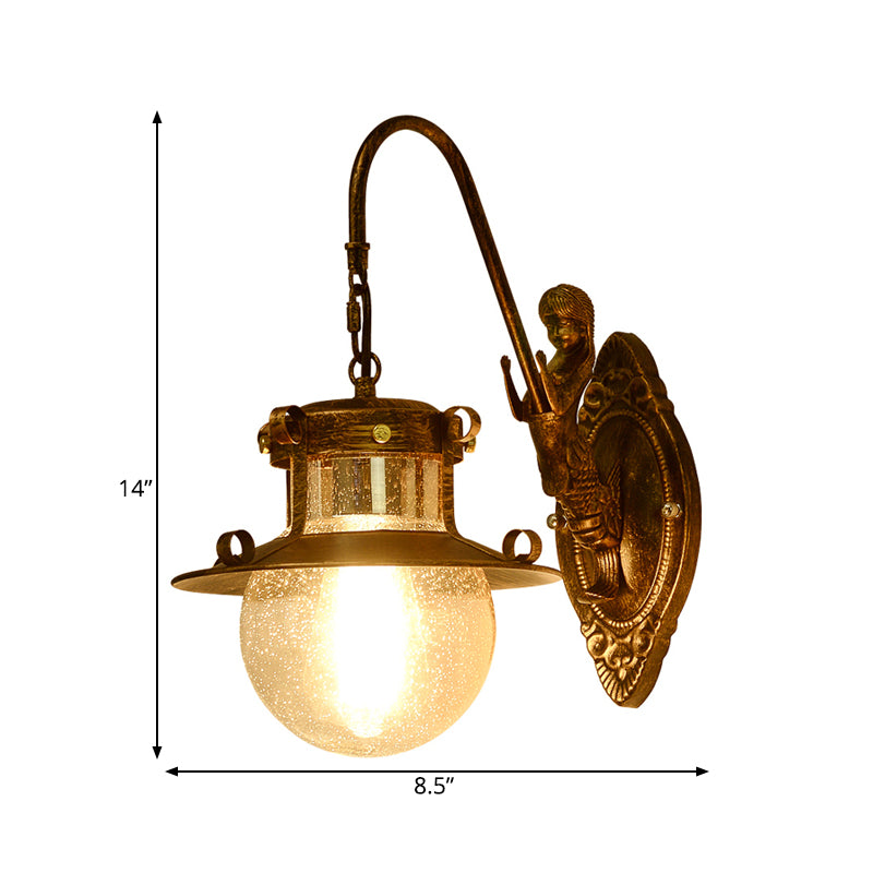 Ball Clear Water Glass Wall Light Fixture Classic 1 Head Dining Room Wall Sconce in Brass with Mermaid Arm Clearhalo 'Wall Lamps & Sconces' 'Wall Lights' Lighting' 727993