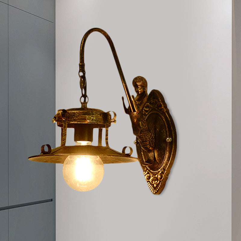 1 Light Wall Lighting Country Stair Sconce Lamp with Wide Flare Metal Shade in Brass Brass Clearhalo 'Wall Lamps & Sconces' 'Wall Lights' Lighting' 727994