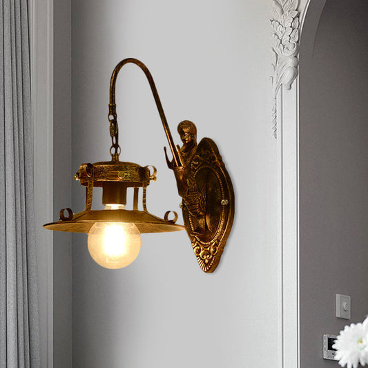 1 Light Wall Lighting Country Stair Sconce Lamp with Wide Flare Metal Shade in Brass Clearhalo 'Wall Lamps & Sconces' 'Wall Lights' Lighting' 727995