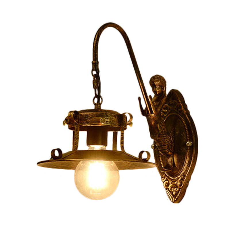 1 Light Wall Lighting Country Stair Sconce Lamp with Wide Flare Metal Shade in Brass Clearhalo 'Wall Lamps & Sconces' 'Wall Lights' Lighting' 727997