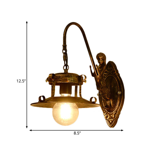 1 Light Wall Lighting Country Stair Sconce Lamp with Wide Flare Metal Shade in Brass Clearhalo 'Wall Lamps & Sconces' 'Wall Lights' Lighting' 727998