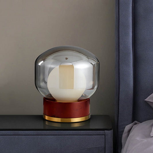 Opal Glass Globe Night Lighting Countryside 1 Light Bedroom Table Light in Brown with Wood Base Clearhalo 'Lamps' 'Table Lamps' Lighting' 728000