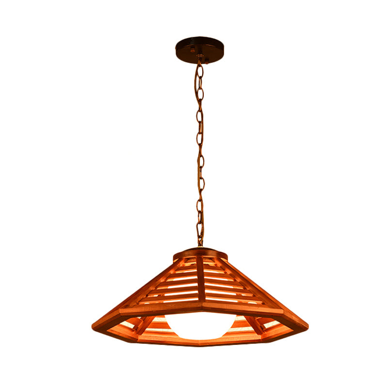 Beige/Red Brown Cone Ceiling Pendant Light Country Wood 13"/19.5" Wide 1 Light Restaurant Suspension Lamp Clearhalo 'Ceiling Lights' 'Pendant Lights' 'Pendants' Lighting' 728027