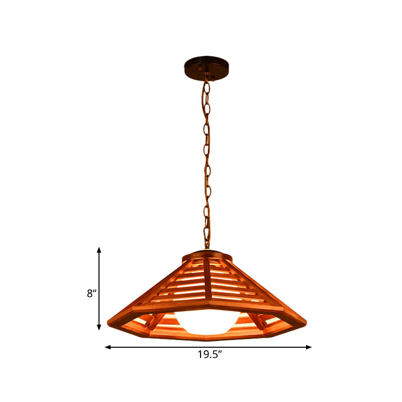 Beige/Red Brown Cone Ceiling Pendant Light Country Wood 13"/19.5" Wide 1 Light Restaurant Suspension Lamp Clearhalo 'Ceiling Lights' 'Pendant Lights' 'Pendants' Lighting' 728028