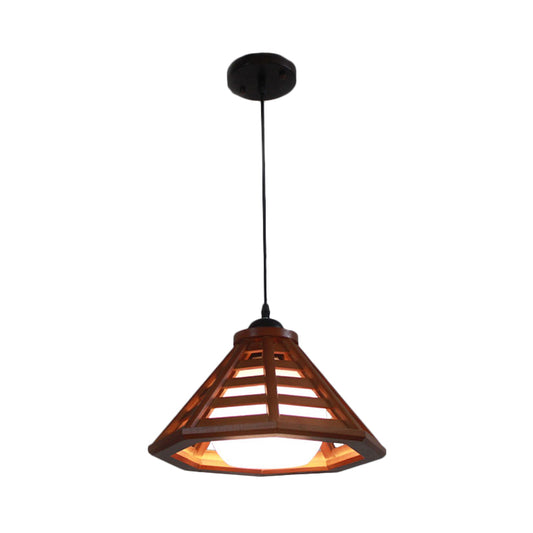 Beige/Red Brown Cone Ceiling Pendant Light Country Wood 13"/19.5" Wide 1 Light Restaurant Suspension Lamp Clearhalo 'Ceiling Lights' 'Pendant Lights' 'Pendants' Lighting' 728032