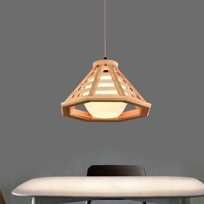 Beige/Red Brown Cone Ceiling Pendant Light Country Wood 13"/19.5" Wide 1 Light Restaurant Suspension Lamp Clearhalo 'Ceiling Lights' 'Pendant Lights' 'Pendants' Lighting' 728035