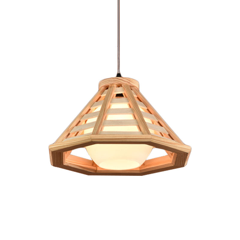 Beige/Red Brown Cone Ceiling Pendant Light Country Wood 13"/19.5" Wide 1 Light Restaurant Suspension Lamp Clearhalo 'Ceiling Lights' 'Pendant Lights' 'Pendants' Lighting' 728037