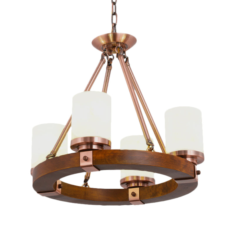 Classic Cylinder Chandelier Light 6/8/10 Heads Marble Ceiling Pendant in Brown with Wood Circular Design Clearhalo 'Ceiling Lights' 'Chandeliers' Lighting' options 728109