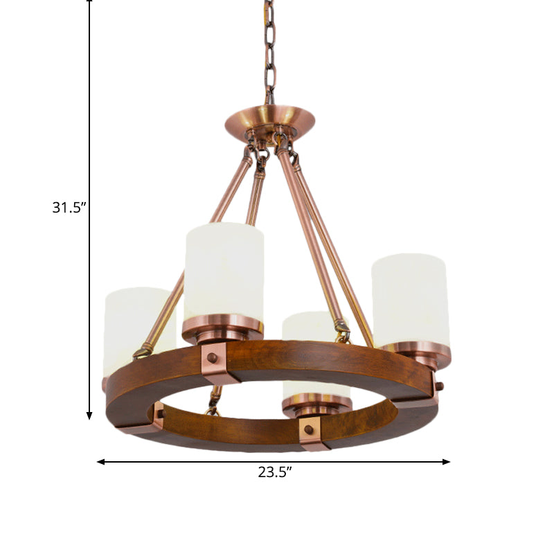 Classic Cylinder Chandelier Light 6/8/10 Heads Marble Ceiling Pendant in Brown with Wood Circular Design Clearhalo 'Ceiling Lights' 'Chandeliers' Lighting' options 728111