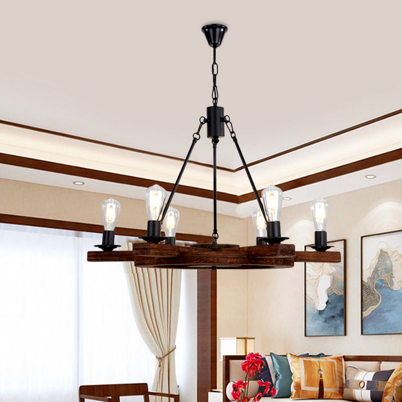 6 Lights Rudder Chandelier Light Fixture Country Brown Wood Ceiling Fixture with Bare Bulb Design for Bedroom Clearhalo 'Ceiling Lights' 'Chandeliers' Lighting' options 728128