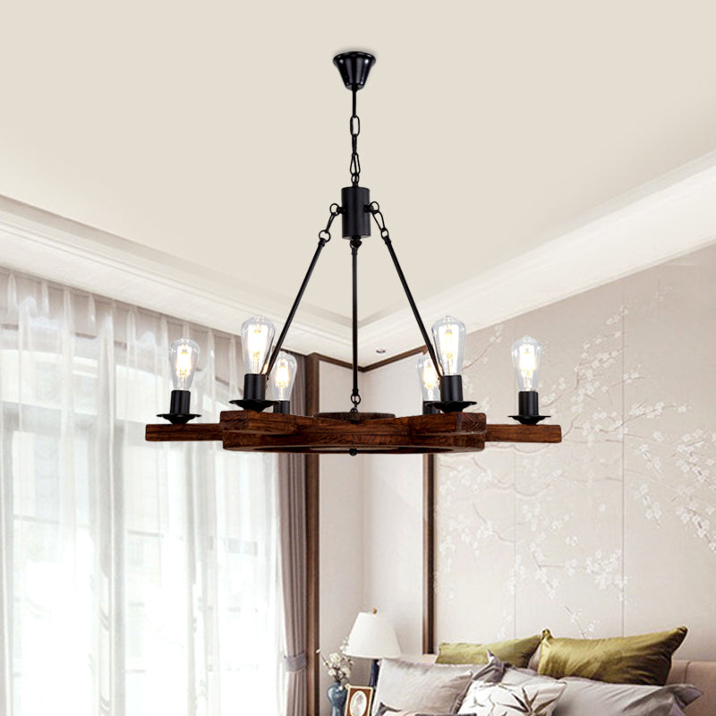 6 Lights Rudder Chandelier Light Fixture Country Brown Wood Ceiling Fixture with Bare Bulb Design for Bedroom Clearhalo 'Ceiling Lights' 'Chandeliers' Lighting' options 728129