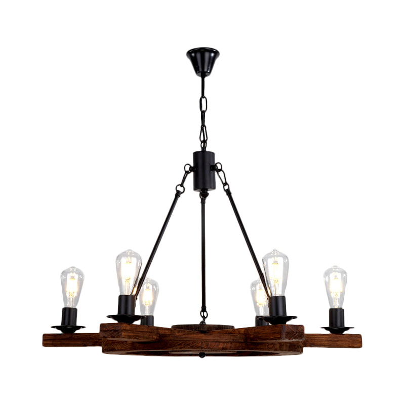 6 Lights Rudder Chandelier Light Fixture Country Brown Wood Ceiling Fixture with Bare Bulb Design for Bedroom Clearhalo 'Ceiling Lights' 'Chandeliers' Lighting' options 728130