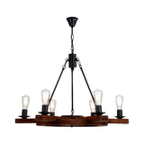 6 Lights Rudder Chandelier Light Fixture Country Brown Wood Ceiling Fixture with Bare Bulb Design for Bedroom Clearhalo 'Ceiling Lights' 'Chandeliers' Lighting' options 728130