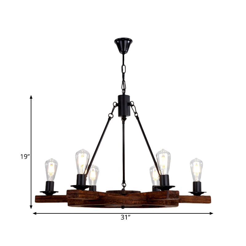 6 Lights Rudder Chandelier Light Fixture Country Brown Wood Ceiling Fixture with Bare Bulb Design for Bedroom Clearhalo 'Ceiling Lights' 'Chandeliers' Lighting' options 728131