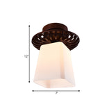 Brown Globe/Square Flush Mount Countryside Cream Glass 1 Head Corridor Flush Ceiling Light with Wood Frame Clearhalo 'Ceiling Lights' 'Close To Ceiling Lights' 'Close to ceiling' 'Flush mount' Lighting' 728176