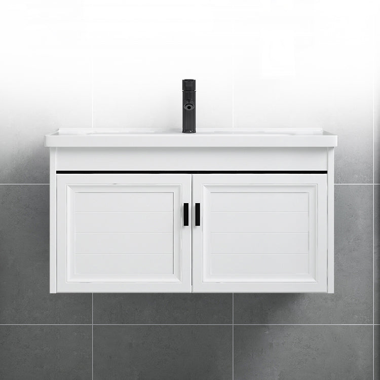 White Bath Vanity Metal Frame Wall Mounted 2 Doors Rectangular Single Sink Mirror Vanity Clearhalo 'Bathroom Remodel & Bathroom Fixtures' 'Bathroom Vanities' 'bathroom_vanities' 'Home Improvement' 'home_improvement' 'home_improvement_bathroom_vanities' 7281875