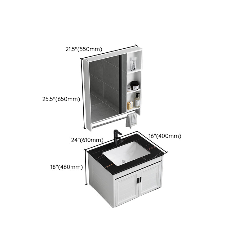 White Bath Vanity Metal Frame Wall Mounted 2 Doors Rectangular Single Sink Mirror Vanity Clearhalo 'Bathroom Remodel & Bathroom Fixtures' 'Bathroom Vanities' 'bathroom_vanities' 'Home Improvement' 'home_improvement' 'home_improvement_bathroom_vanities' 7281899