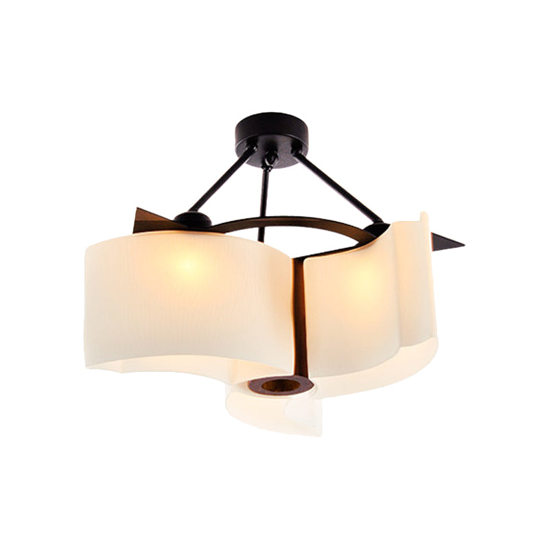 3 Lights Twisted Shade Semi Flush Ceiling Light Classic White Glass Lighting Fixture with Wood Design Clearhalo 'Ceiling Lights' 'Close To Ceiling Lights' 'Close to ceiling' 'Semi-flushmount' Lighting' 728212