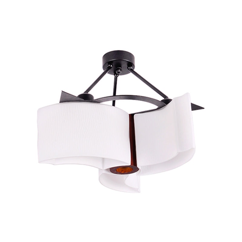 3 Lights Twisted Shade Semi Flush Ceiling Light Classic White Glass Lighting Fixture with Wood Design Clearhalo 'Ceiling Lights' 'Close To Ceiling Lights' 'Close to ceiling' 'Semi-flushmount' Lighting' 728213