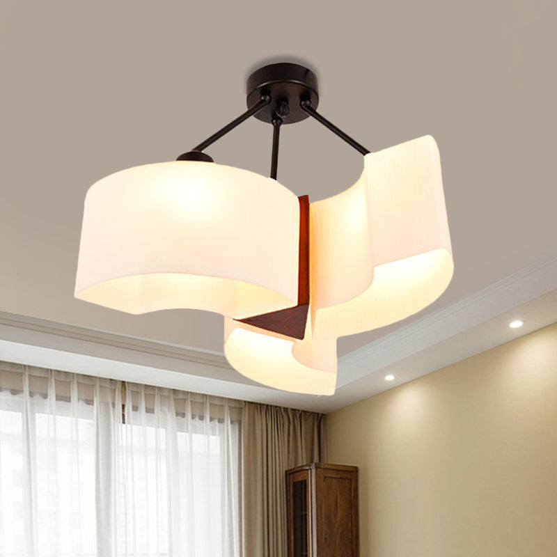 3 Lights Twisted Shade Semi Flush Ceiling Light Classic White Glass Lighting Fixture with Wood Design White A Clearhalo 'Ceiling Lights' 'Close To Ceiling Lights' 'Close to ceiling' 'Semi-flushmount' Lighting' 728215