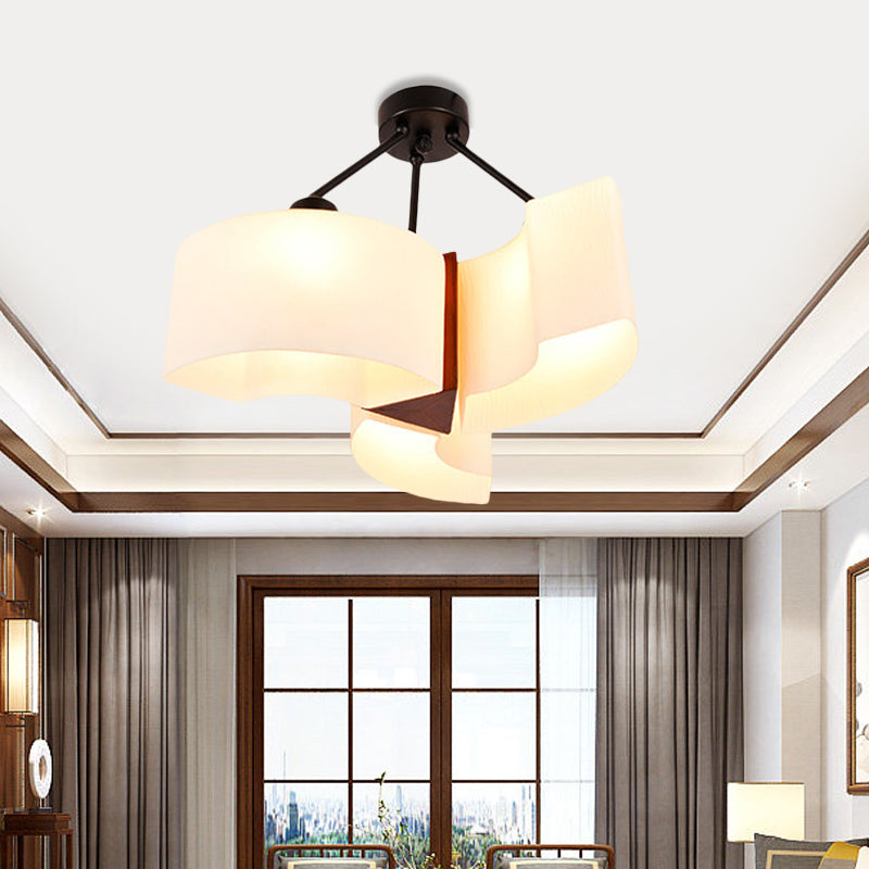 3 Lights Twisted Shade Semi Flush Ceiling Light Classic White Glass Lighting Fixture with Wood Design Clearhalo 'Ceiling Lights' 'Close To Ceiling Lights' 'Close to ceiling' 'Semi-flushmount' Lighting' 728216